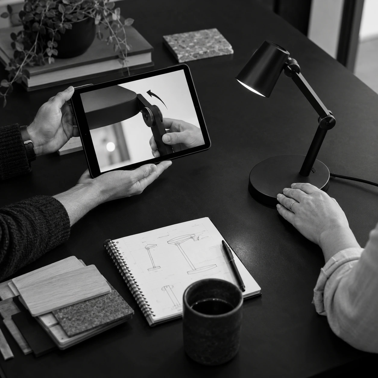 A tablet demonstration supporting a product discussion with a customer.