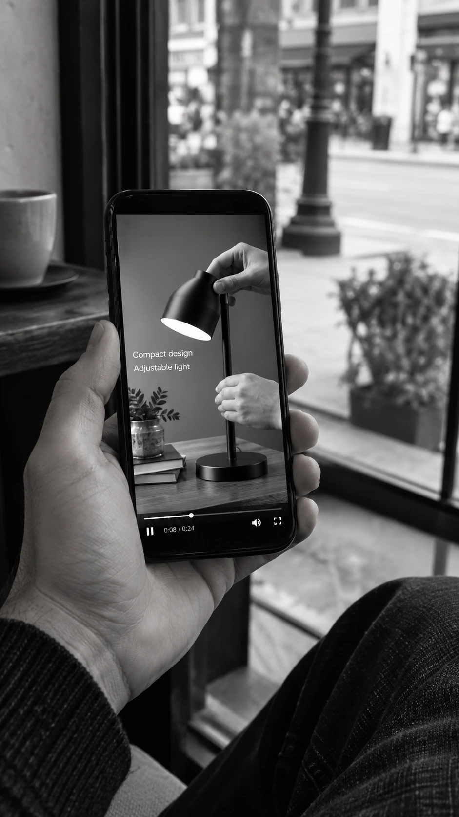 A portrait product demonstration viewed on a phone.